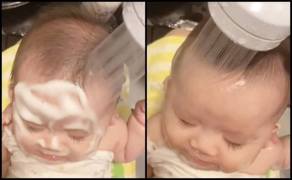 33万回再生！「最高〜♡」お風呂大好き生後3カ月の赤ちゃん⇒大胆にシャワーを顔にかけると…！？