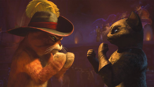 プス＆キティ、情熱のネコダンス！　『長ぐつをはいたネコ』ダンスバトルのゆくえは…？