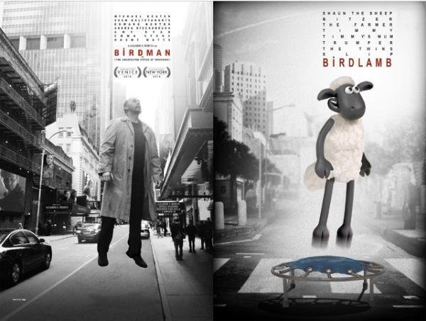 ひつじのショーンが『バードマン』に!? アカデミー賞のパロディポスター完成　