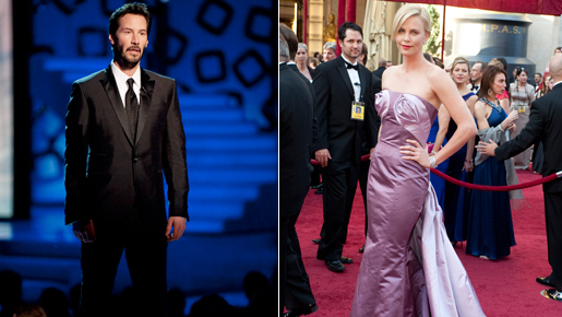 キアヌ・リーヴスとシャーリーズ・セロンがディナー・デートで路上キス