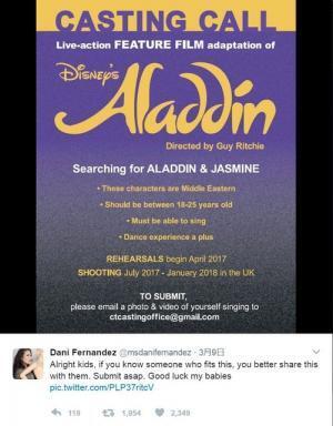 ガイ・リッチー監督の実写版『アラジン』、メインキャストのオーディションへ