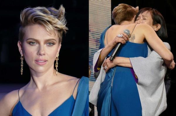 スカヨハ、桃井かおりに「最高の女優さん」と絶賛されて熱い抱擁！