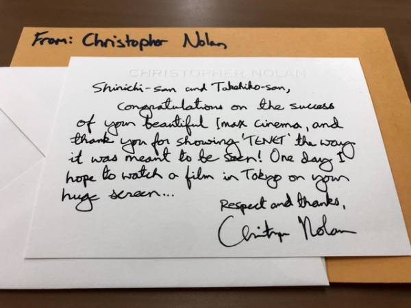 クリストファー・ノーラン監督から直筆メッセージ到着「いつの日か東京で」