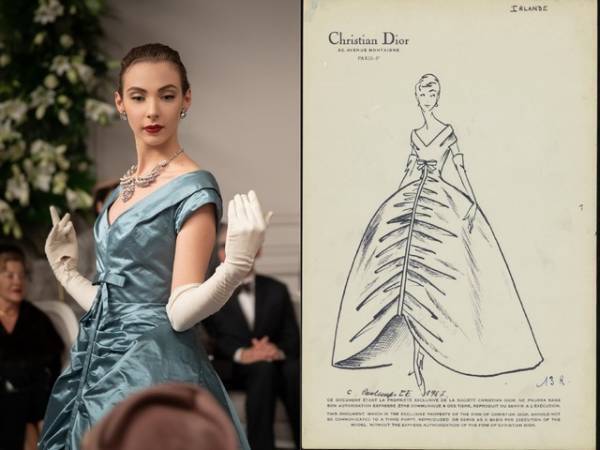 クリスチャン・ディオールがデザインしたドレスを再現『ミセス・ハリス、パリへ行く』ドレス写真＆スケッチ画像