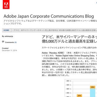 アドビ、米サイバーマンデーのネット売上高が過去最高を記録したことを発表