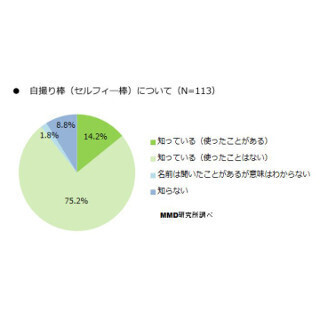 スマホで自撮りする人のうち14.2%が自撮り棒を使用 - MMD研究所調査