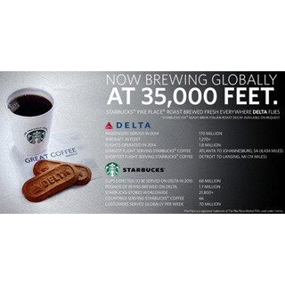 デルタ航空、全路線でスターバックスを無料提供