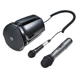 サンワサプライ、USBポート搭載の40W大出力拡声器とマイク2本のセット