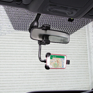 車のルームミラーにスマホをガッチリ取り付けるホルダー