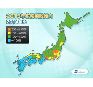 2015年の花粉シーズン、東京都含む関東は昨年より1カ月ほど早く終了か