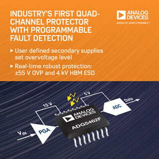 ADI、プログラマブル故障検出機能が付いたプロテクタとMUXを発表