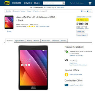 「ZenPad 8」が米国で発売、Atom Z3530・32GBモデルが199.99ドル