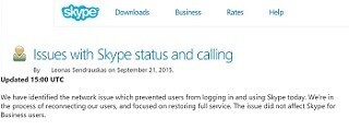 Skypeで大規模な接続障害 - 現在復旧中、ビジネス版は影響なし