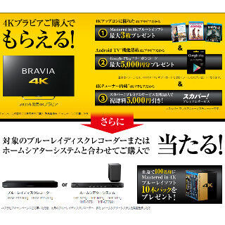 「BRAVIA」購入でブルーレイソフトなどもらえる「4Kはソニー」キャンペーン