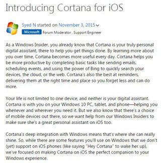 iOS用「Cortana」ベータ版、米国・中国で提供開始