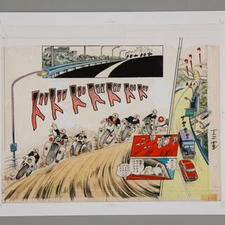 京都府・烏丸御池にて、漫画家・望月三起也氏の代表作「ワイルド7」原画展