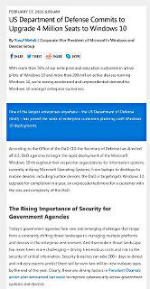 米国防総省の400万台の端末がWindows 10にアップグレード - Windows Experience Blog