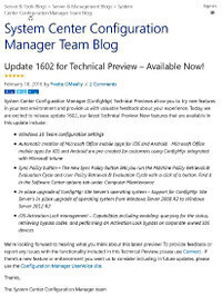 Microsoft、Windows 10に対応したSCCM TP4 バージョン1602を公開