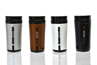 サンコー、ボタン1つでミルクや砂糖が混ぜられるUSB保温タンブラー