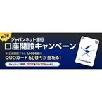 オリジナルQUOカードが当たる! ジャパンネット銀行「口座開設キャンペーン」