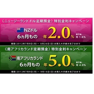住信SBIネット銀行、NZドルと南アランド定期預金の特別金利キャンペーン