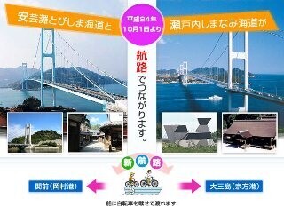 広島県、愛媛県にまたがるしまなみ海道と安芸灘とびしま海道を海路でつながる