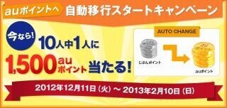 auじぶんcardの”じぶんポイント”の”auポイント”への自動移行でキャンペーン