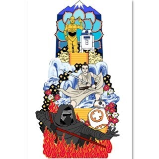 博多祇園山笠に高さ13m"スター･ウォーズ花笠"登場! BB-8やレイ描く