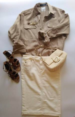 麻のシャツ×ホワイトデニムで魅せる大人のカジュアル