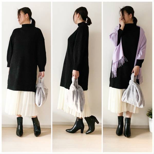 UNIQLO「プリーツスカート」が優秀！　ロングニットと合わせて細見え