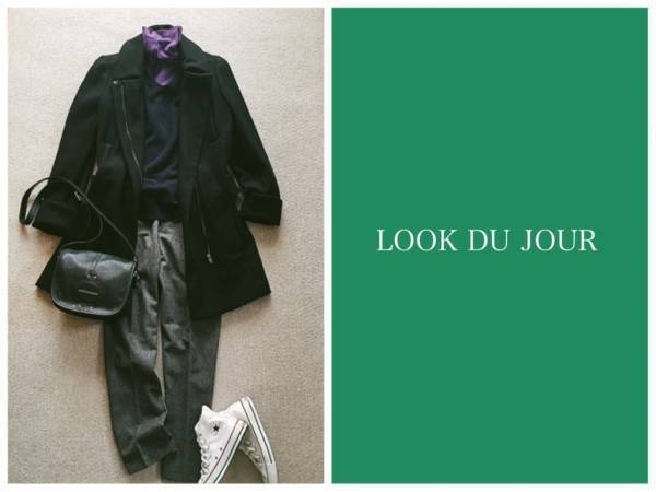 「女前」な辛口パープルはネイビーと合わせて。優しく、今っぽい印象に仕上がります