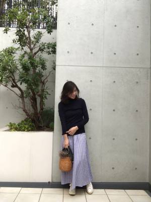 GUギンガム柄ロングスカートが上品見え。1990円なんて信じられない