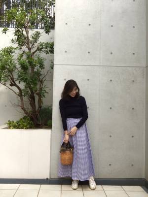 GUギンガム柄ロングスカートが上品見え。1990円なんて信じられない