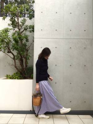 GUギンガム柄ロングスカートが上品見え。1990円なんて信じられない