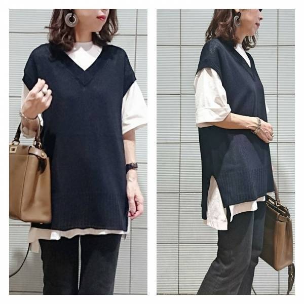 季節の変わり目はニットベストで。旬度アップの３つのポイント