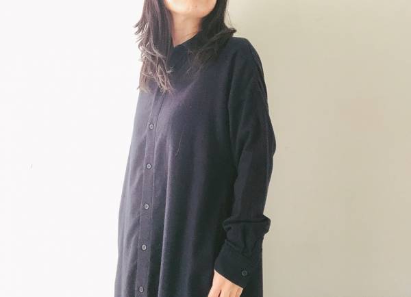 無印良品のフランネルワンピース3990円で、年末のレイヤードコーデ