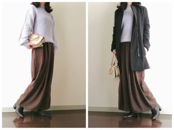 GU990円セーターは冬の即戦力アイテム。春も楽しめるパープルが買い！