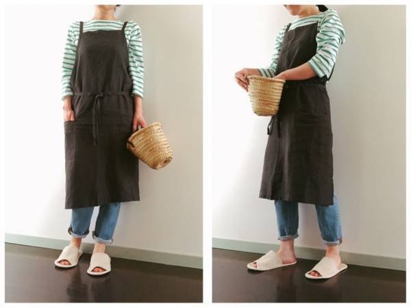 無印良品の麻エプロン2990円。おうちコーデをおしゃれに演出！