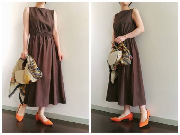 GUの美シルエットワンピース1490円。夏の着こなしテクニックをご紹介