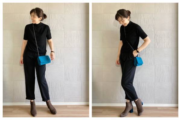 【ユニクロ】逸品！ブラックパンツで40代のカラーバッグコーデもうまくいく