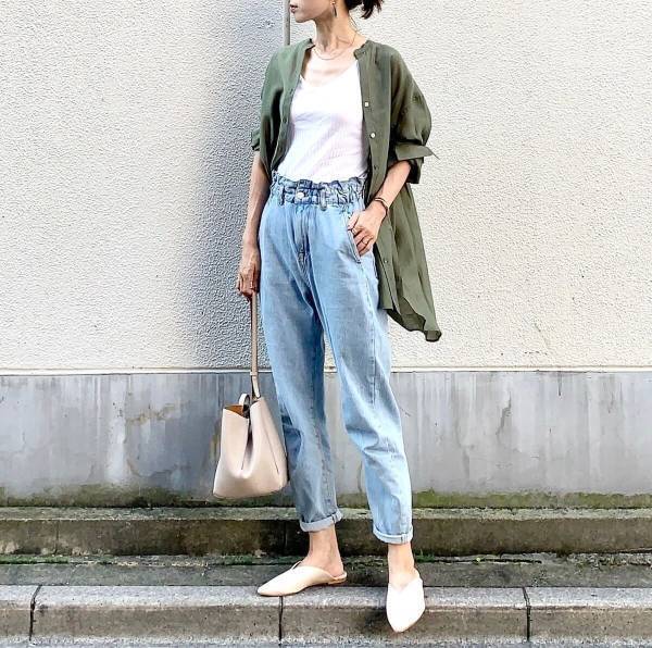 ZARAのペーパーバッグデニムパンツがかわいい！ 残暑を乗り切るアラフォーコーデ
