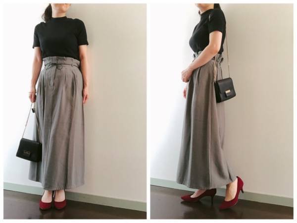 GUの秋色スカート1990円が優秀。上品見えもスタイルアップもおまかせ