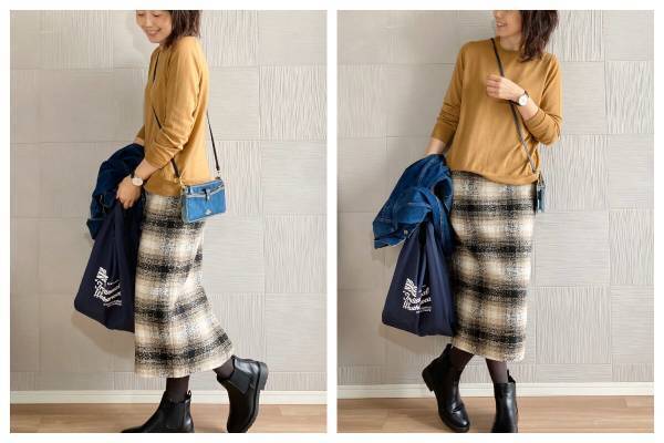 ROPE PICNICのチェックスカートで大人かわいい秋のカジュアルコーデ