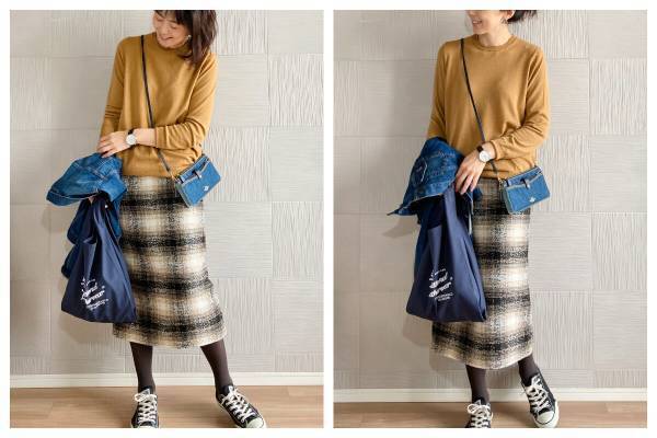 ROPE PICNICのチェックスカートで大人かわいい秋のカジュアルコーデ