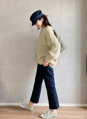 アラン編みニット１枚でサマになる！ 秋冬コーデの地味見えと飽きを回避！