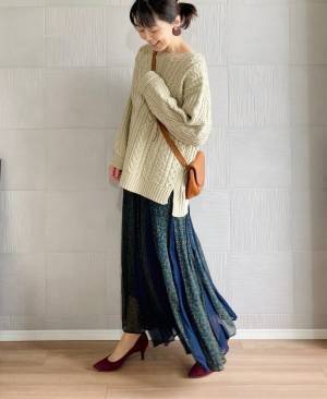 アラン編みニット１枚でサマになる！ 秋冬コーデの地味見えと飽きを回避！