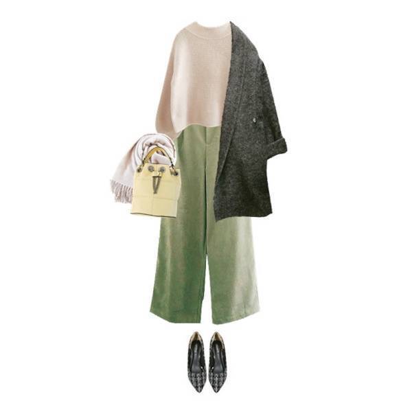 【しまむらコラボ】冬コーデを盛り上げる！ 今旬グリーンのワイドパンツの着こなし