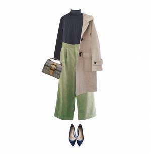 【しまむらコラボ】冬コーデを盛り上げる！ 今旬グリーンのワイドパンツの着こなし