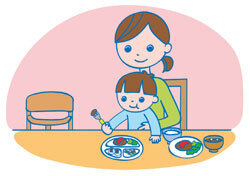 食事中に飽きると私の膝の上で食べたがります