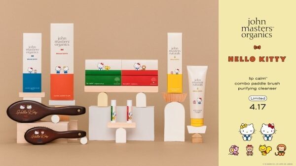 john masters organicsとハローキティが初コラボ！　リップカーム、ヘアブラシの限定品を発売